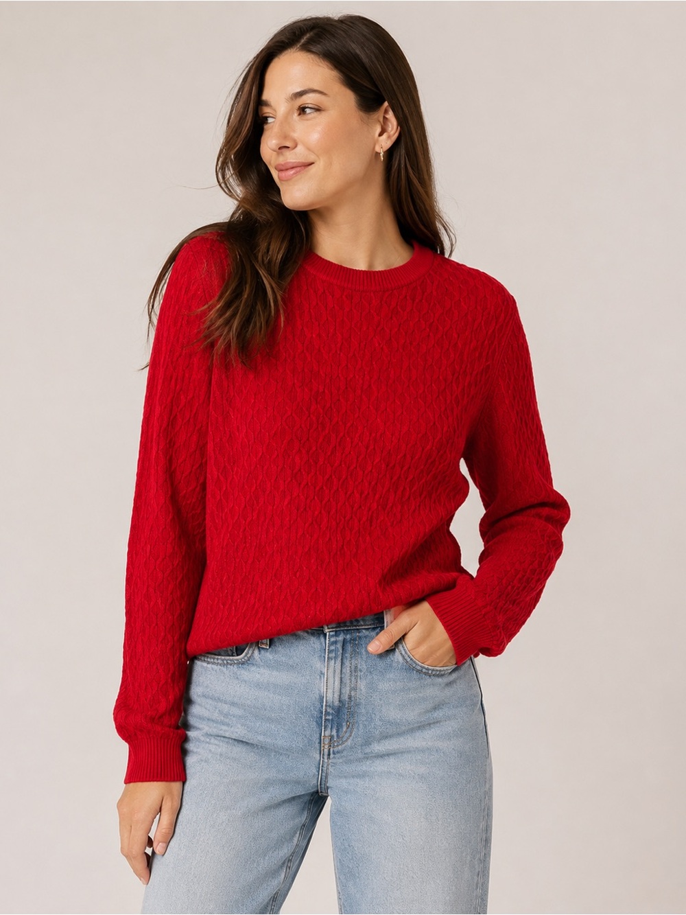 Tommy Hilfiger Vibrant Red Knit Sweater Size L Cozy Holiday Fall Winter Classic